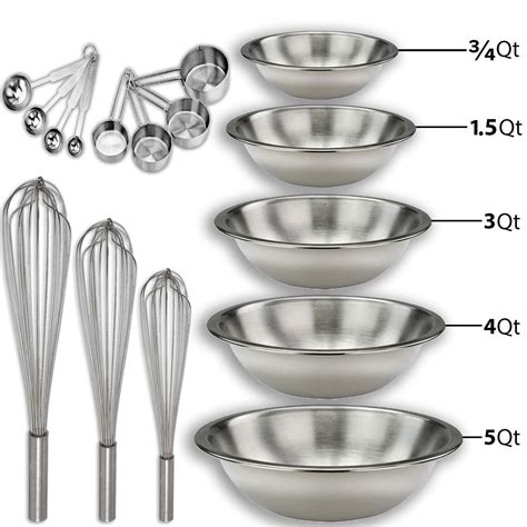 Stainless steel Mixing Bowls Set and Baking Utensils Kit Includes: ¾, 1 ...