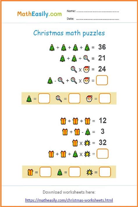 Christmas Math Puzzles Online + PDF