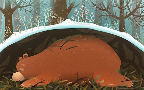 Premium Vector | Bear Sleeping or Hibernating in Den in Forest