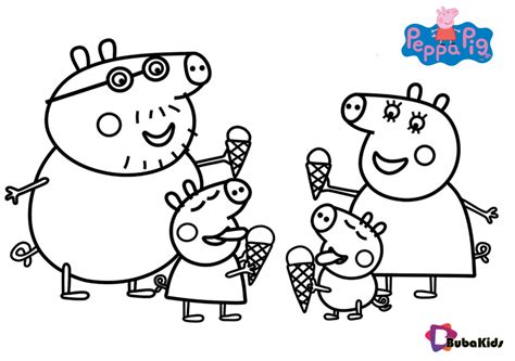 Peppa pig family and ice cream coloring pages | BubaKids.com