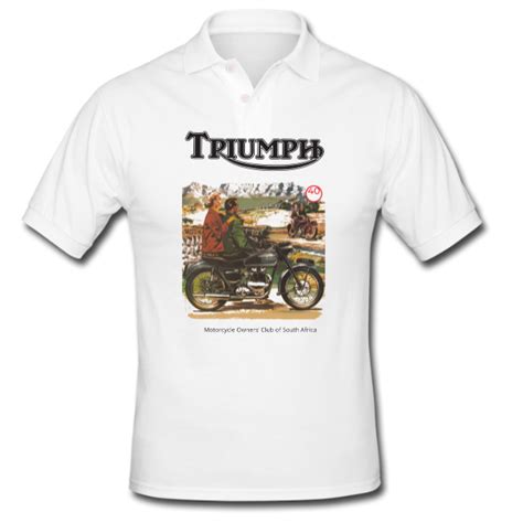 Triumph Owners Club White Golf Shirt Table Mountain Logo - Teeprint