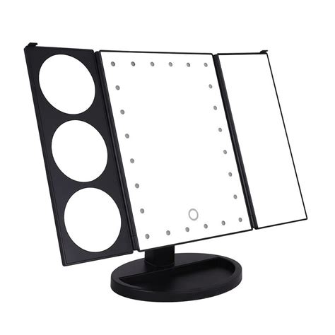 HERCHR LED Lighted Big Makeup Mirror 3X/5X/10X Magnifying Trifold ...
