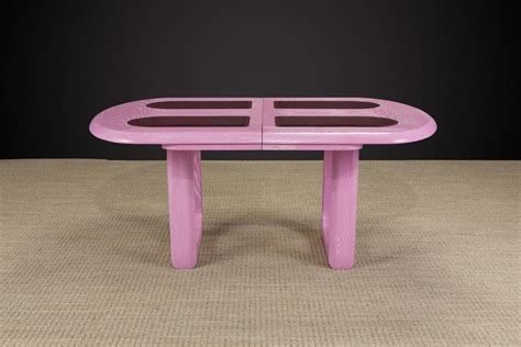 Post-Modern Oak, Velvet and Glass Dining Set Restored in Cerused Pink ...