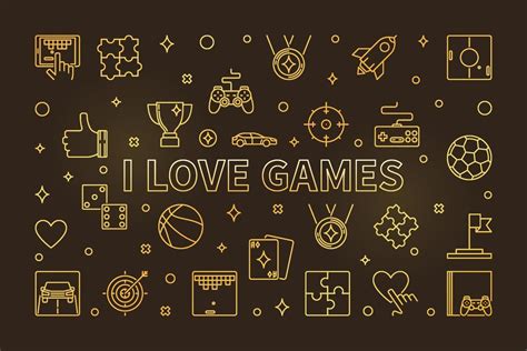 I Love Games vector golden line illustration on dark background 14761987 Vector Art at Vecteezy