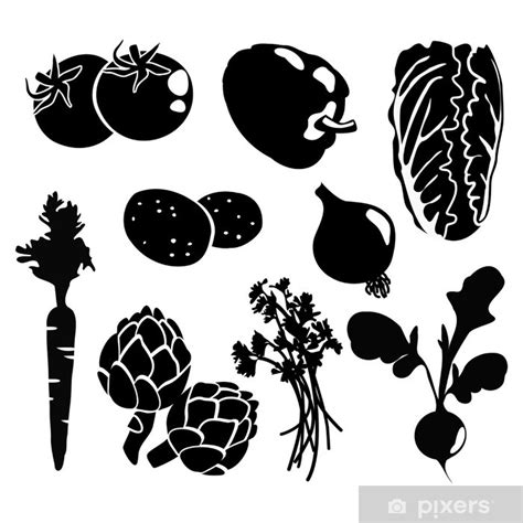 Wall Mural Black isolated vegetables icons, vector silhouettes - PIXERS.NET.AU