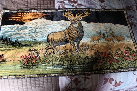 Antique Vintage Multicolor Wall Hanging Tapestry with Deer | Etsy ...