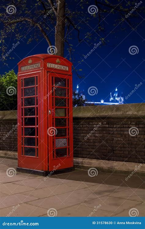 Red Telephone and Tower Bridge at Night, London, England Stock Photo - Image of english, england ...