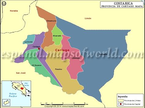 Mapa de Cartago , Provincia de Cartago Costa Rica