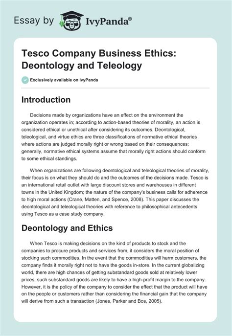 Tesco Company Business Ethics: Deontology and Teleology - 1555 Words | Essay Example