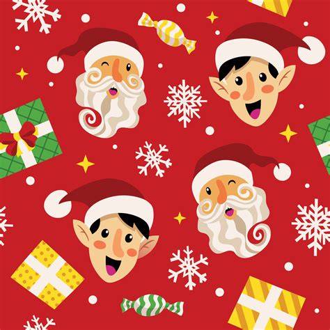 Happy Santa and Elf Head with Snowflake and Gift Box Seamless Pattern 34068172 Vector Art at ...