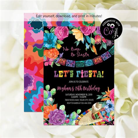 Fiesta Birthday Party Invitation Editable Template Lets | Etsy | Party ...