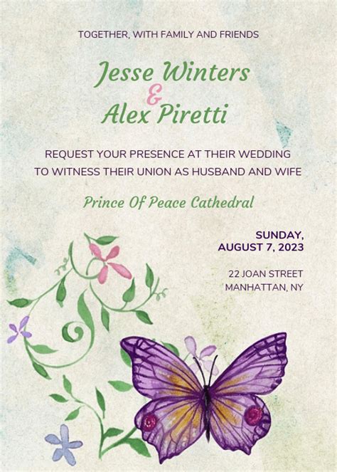 Watercolor Butterfly Wedding Invitation Template