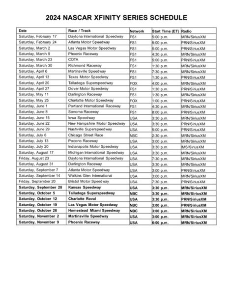 Nascar Xfinity Schedule 2024 Printable - porte carte