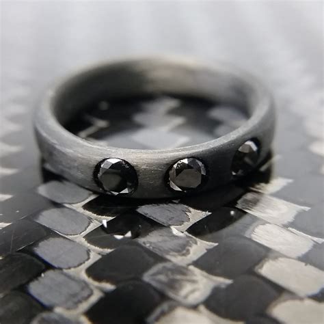 Carbon Fiber Ring with 3mm Black Diamonds - CORE CARBON RINGS