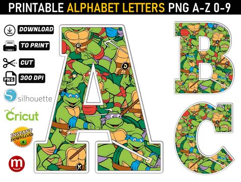 Ninja Turtles Alphabet Letters png - MR ALPHABETS