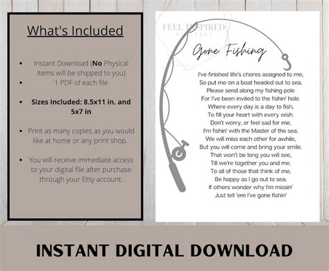 Gone Fishing Memorial Poem Printable. Celebration of Life. - Etsy