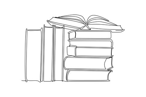 Continuous one line drawing of an opened book on a stack of books ...