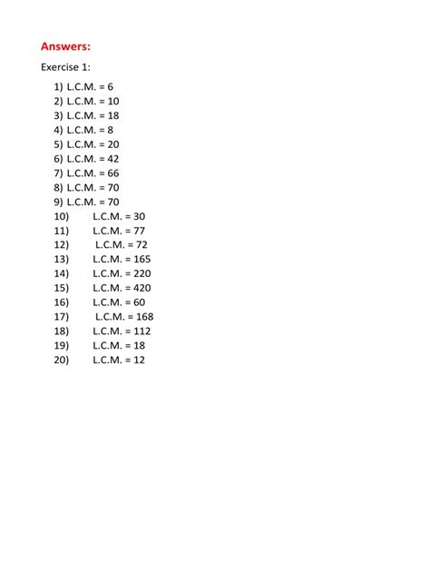 LCM Answers | PDF | Elementary Mathematics | Numbers