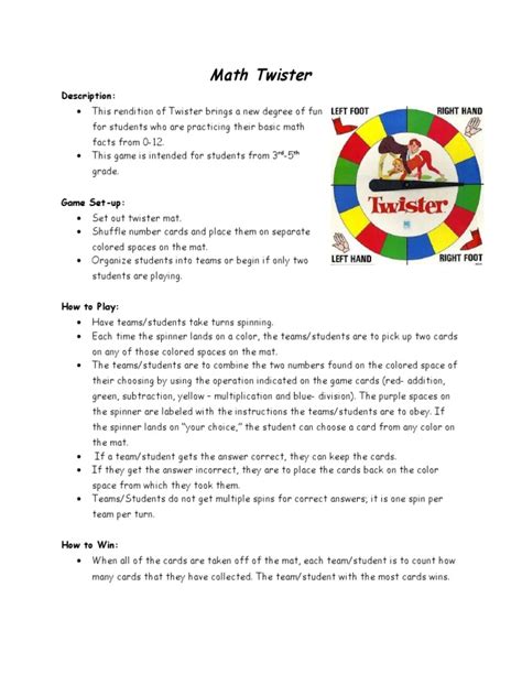 Math Twister Instruction Sheet | PDF