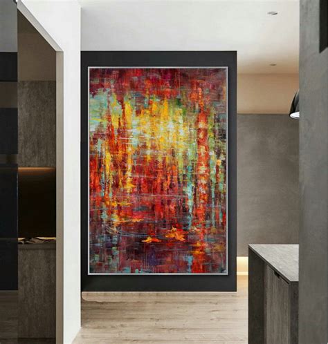 Large Colorful Vertical Modern Contemporary Abstract wall Art Palette Knife Thick Strong Color ...