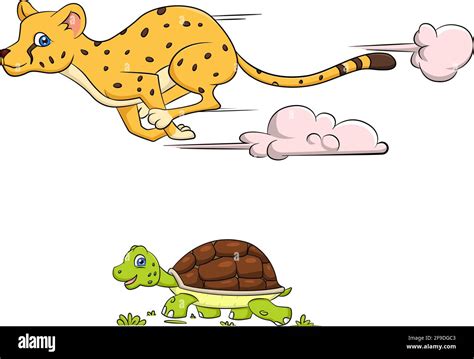 cartoon vector illustration of animals: a fast cheetah racing a slow tortoise Stock Vector Image ...