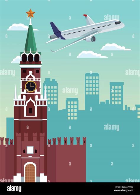 The Moscow Kremlin and airplane flying, colorful design Stock Vector Image & Art - Alamy