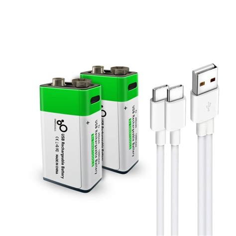 650mAh 1200 times Li-ion 9V Rechargeable Batteries 9 Volt Type USB ...