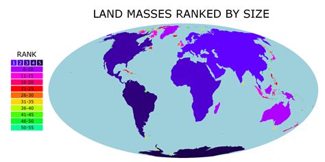 Land masses ranked by size [3000x1500][OC] : MapPorn