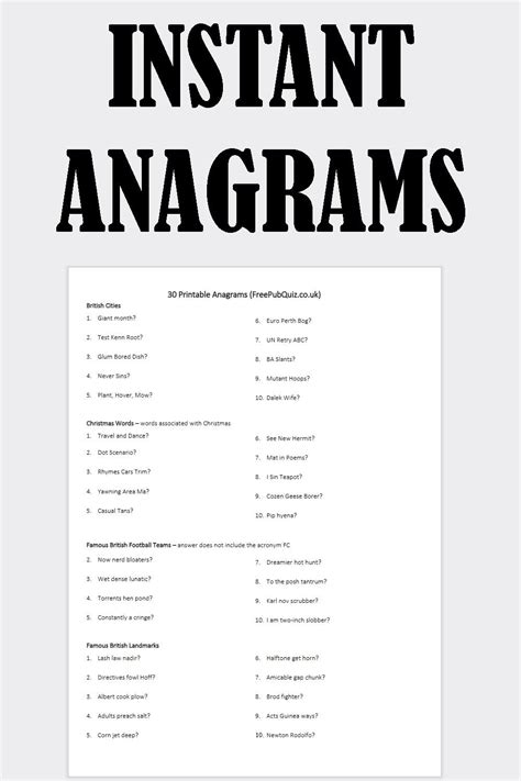 Anagrams, Printable Anagrams. Printable anagrams on an A4 sheet - ready to print. Instant ...