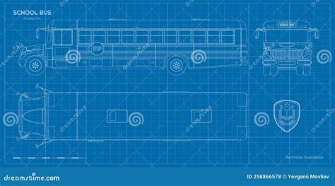 School Bus Drawing. Outline Blueprint Of Municipal Transport. Top, Side ...