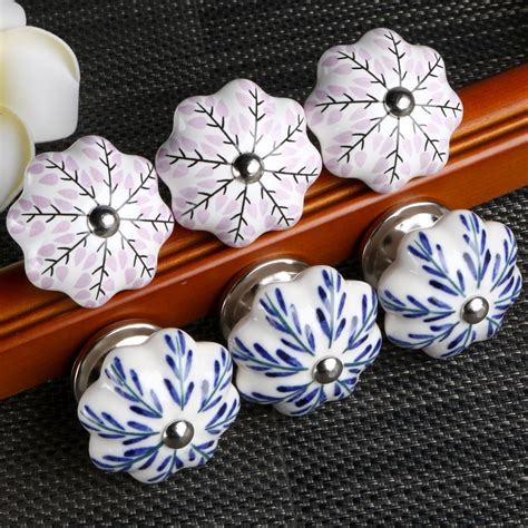 6pcs Hand Painted Ceramic Door Knobs Cabinet Drawer Pull Handles ...