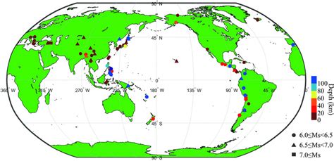 A map showing the geographical distribution of EQ events worldwide ...