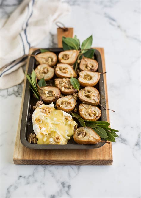 Maple & bay roasted pears with baked Camembert & walnuts recipe | Drizzle and Dip