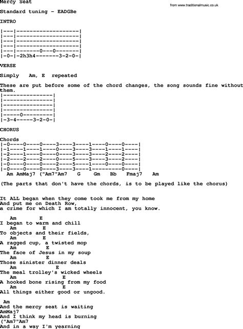 Johnny Cash song: Mercy Seat, lyrics and chords