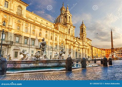 Piazza Navona in Rome at Sunset Stock Image - Image of cathedral, moor ...