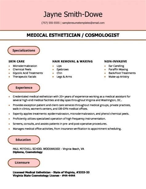 13 Esthetician Resume Pattern | Esthetician resume, Medical esthetician, Resume template