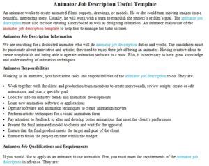 Animator Job Description Useful Template | room surf.com