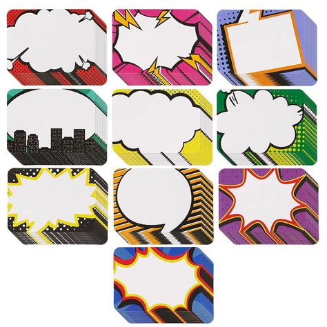 Name Tags - 100-Count Hero Name Tags, Assorted Pop-Art Name Label Sticker, Ideal for Students ...