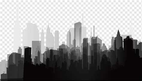 Silhouette Splash, Black and white city silhouette, high-rise buildings illustration, white ...