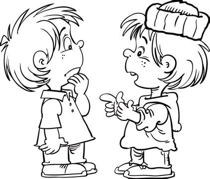 Two Kids Talking Clipart Black And White