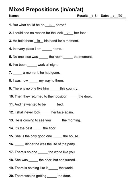 101 Mixed Prepositions PDF Worksheets with Answers - Grammarism