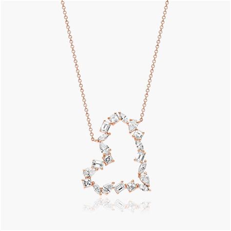 14K Rose Gold Mixed Diamond Heart Necklace-81521r14