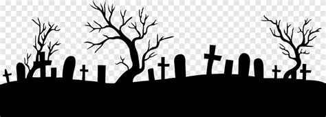 Silhouette of tombstones and trees, Graveyard Footer, graveyard png | PNGEgg