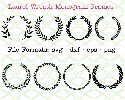 LAUREL WREATH MONOGRAM FRAMES Cricut & Silhouette SVG DXF EPS PNG ...