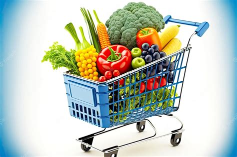 Premium Photo | Blue shopping cart filled with fresh vegetables isolated on white background