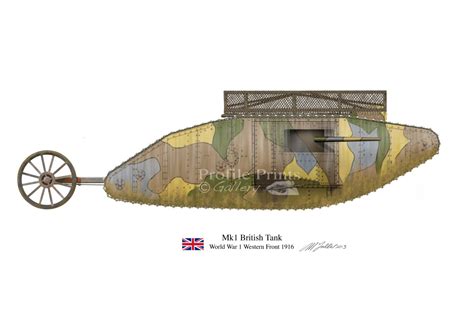 Mk1 British Vintage Tank 1916 Profile Artwork, A3 Glossy Print of First ...