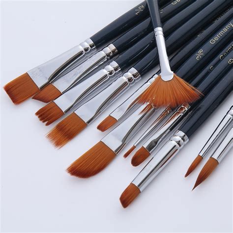 12Pcs/set Paintbrush / Oil Acrylic Paint Brush Watercolor Brush Nylon Hair Artists Paint Brushes ...