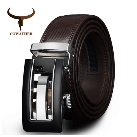 COWATHER Genuine Leather Belt w/ Silver & Black Buckle | Leather belts men, Mens belts, Genuine ...
