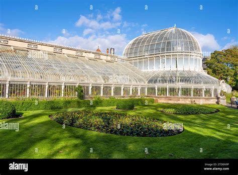 Exterior view of Palm House, a cast iron glasshouse designed in the ...