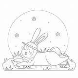 Premium Vector  Rabbit In Hat Sunbathing On Grass coloring Pages Bunny sketch template